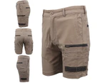 Mens Cargo Cotton Drill Work Shorts UPF 50+ 13 Pockets Tradies Workwear Trousers - Khaki