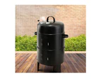 3-in-1 Heavy Duty Steel Charcoal BBQ Smoker - Black