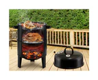 3-in-1 Heavy Duty Steel Charcoal BBQ Smoker - Black