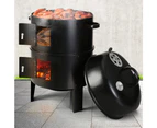 3-in-1 Heavy Duty Steel Charcoal BBQ Smoker - Black