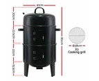 3-in-1 Heavy Duty Steel Charcoal BBQ Smoker - Black