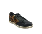Jemma Pimble Ladies Lace up Leather Leopard Casual Shoe Zip Side - Black/Leopard