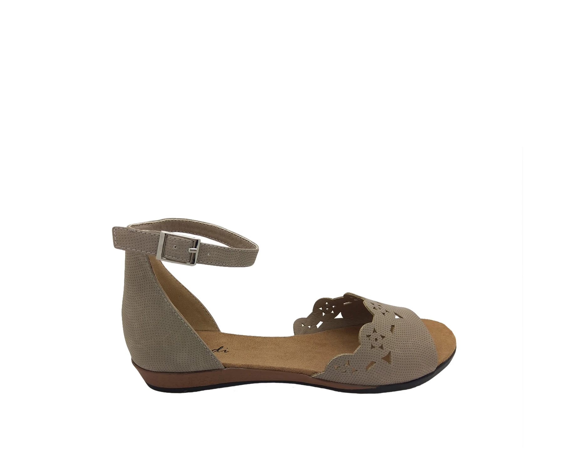 Bondi Galan Ladies Summer Sandals Open Toe Ankle Strap Heel In Flexi Sole - Mushroom