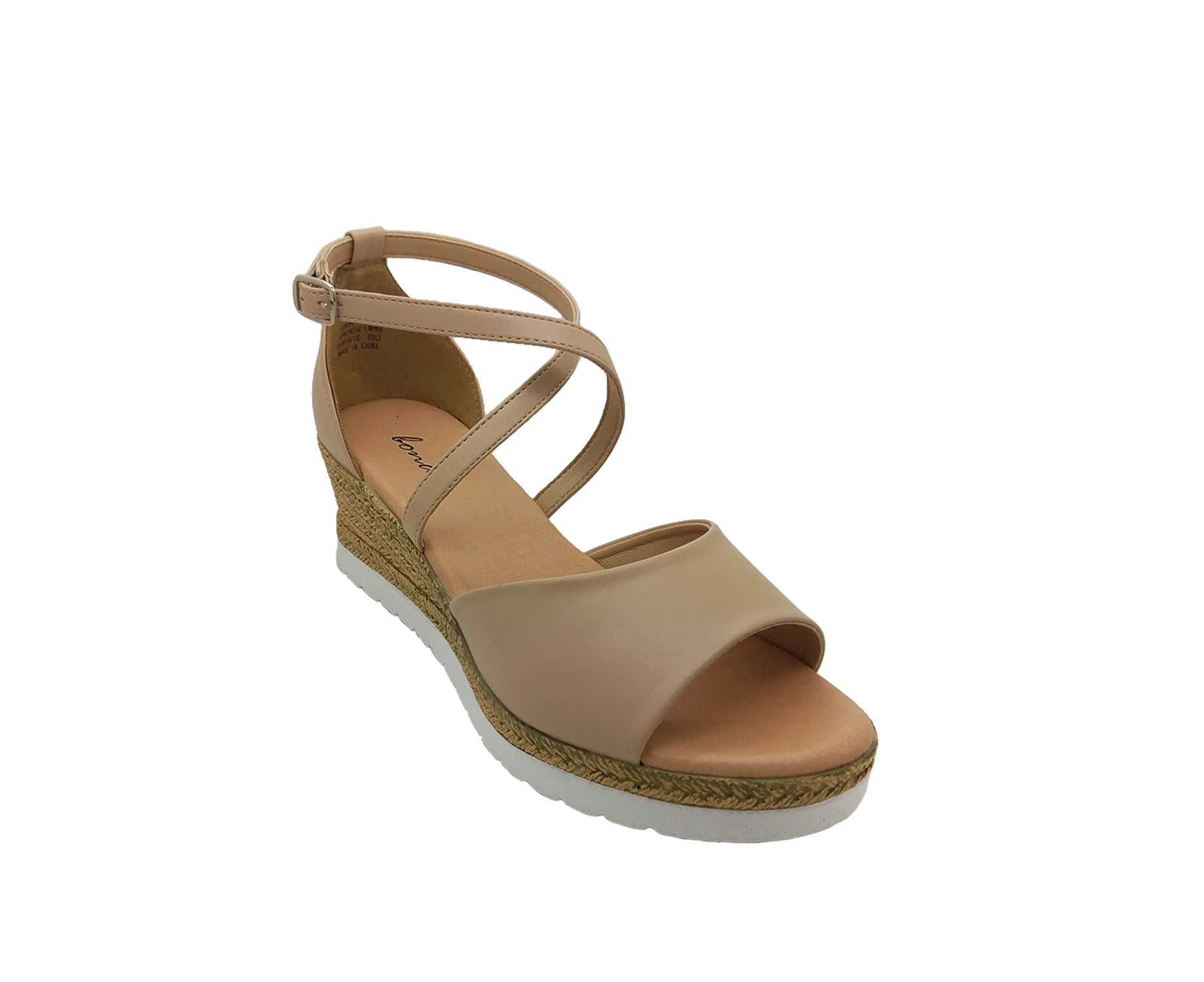 Bondi Winter Ladies Dress Sandals Crossover Ankle Strap Heel In Wedge Size 5-10 - Nude