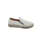 Jemma Alia Ladies Casual Shoes Soft Leather Upper Flat Sole Double Zip - White