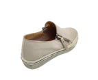 Jemma Alia Ladies Casual Shoes Soft Leather Upper Flat Sole Double Zip - Stone