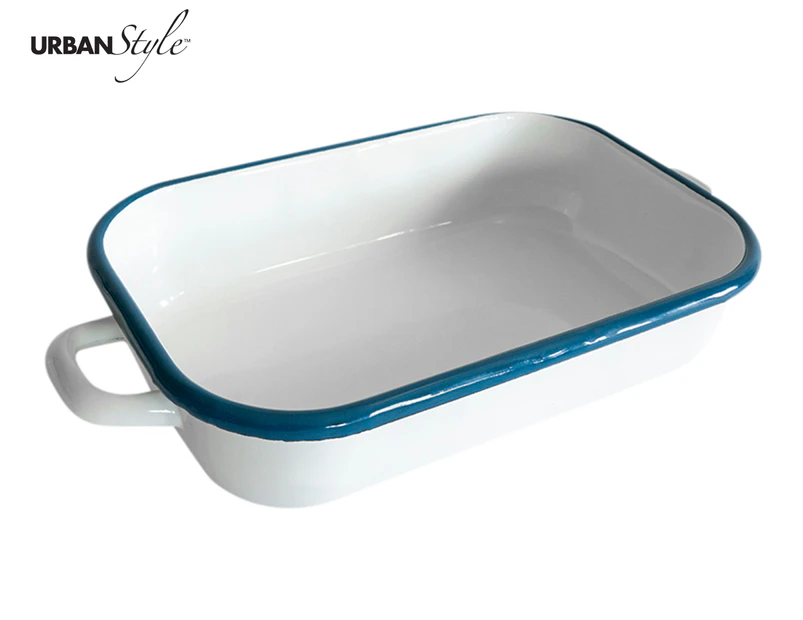 Urban Style Enamelware 2.2L Baking/Serving Dish Rectangle w/ Blue Rim White