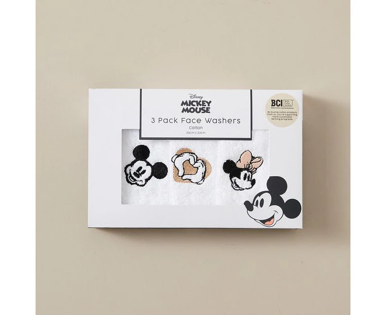 3 Pack Baby Disney Mickey and Minnie Face Washers