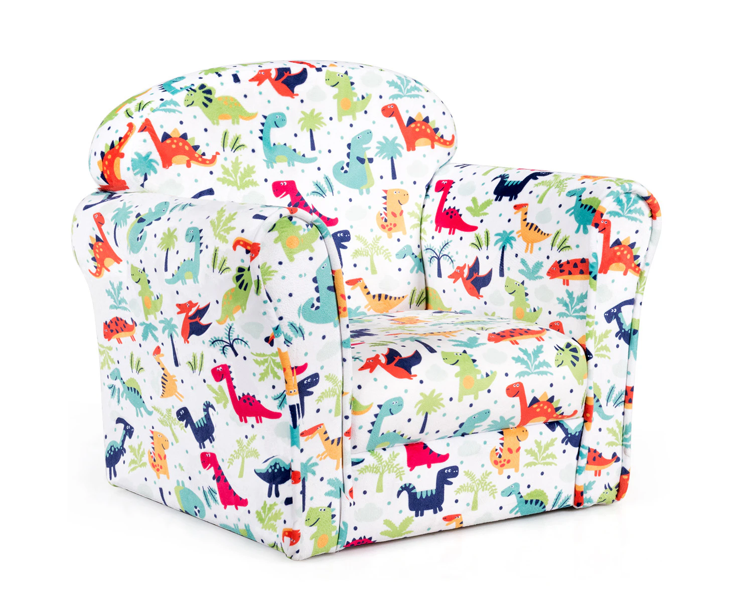 Giantex Kids Sofa Children Armchair w/Cute Dinosaur Pattern Soft Velvet Lounge Couch for Baby Room Living Room Preschool