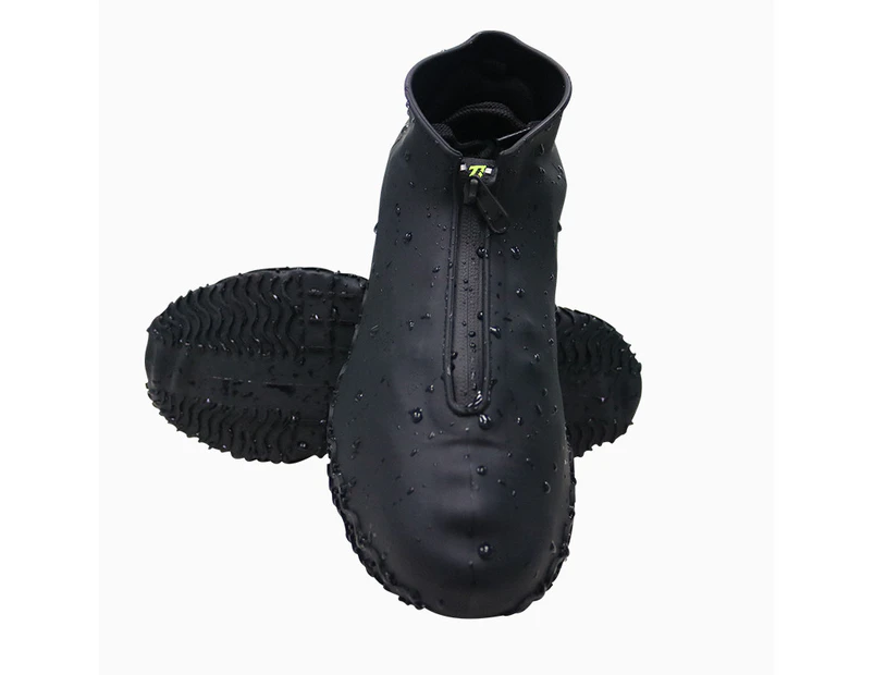 Reusable Anti-slip Waterproof Silicone Rain Shoe Covers With Zipper For  Kids Men and Women - Black