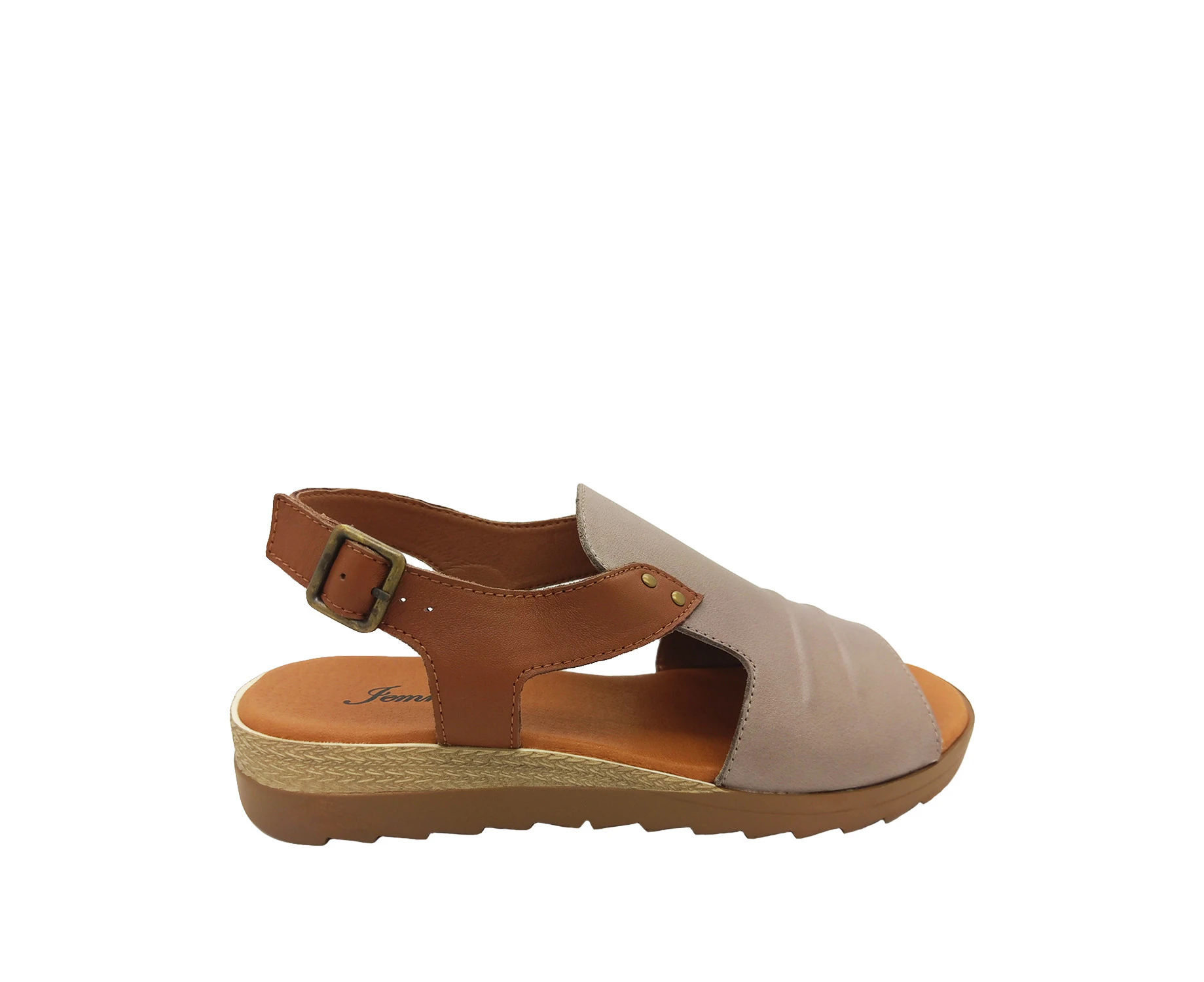 Jemma Kamila Ladies Sandal Leather Upper 2 Tone Slingback Light Comfy - Mushroom