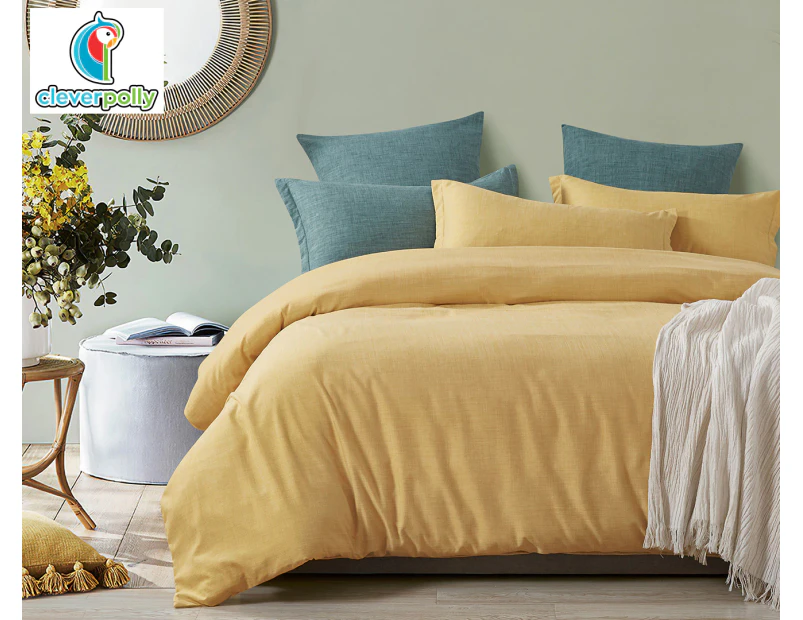 CleverPolly Linen Look Quilt Cover Set - Yellow
