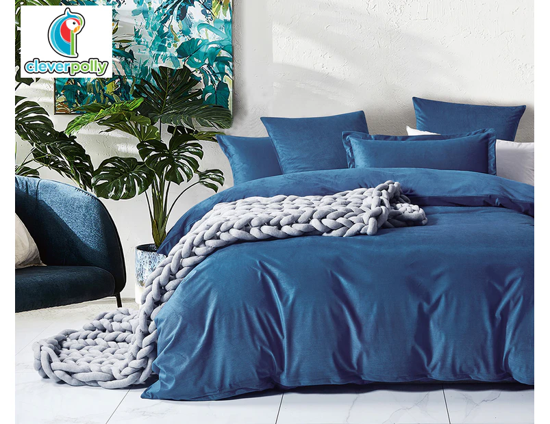 CleverPolly Corduroy Velvet Quilt Cover Set - Navy