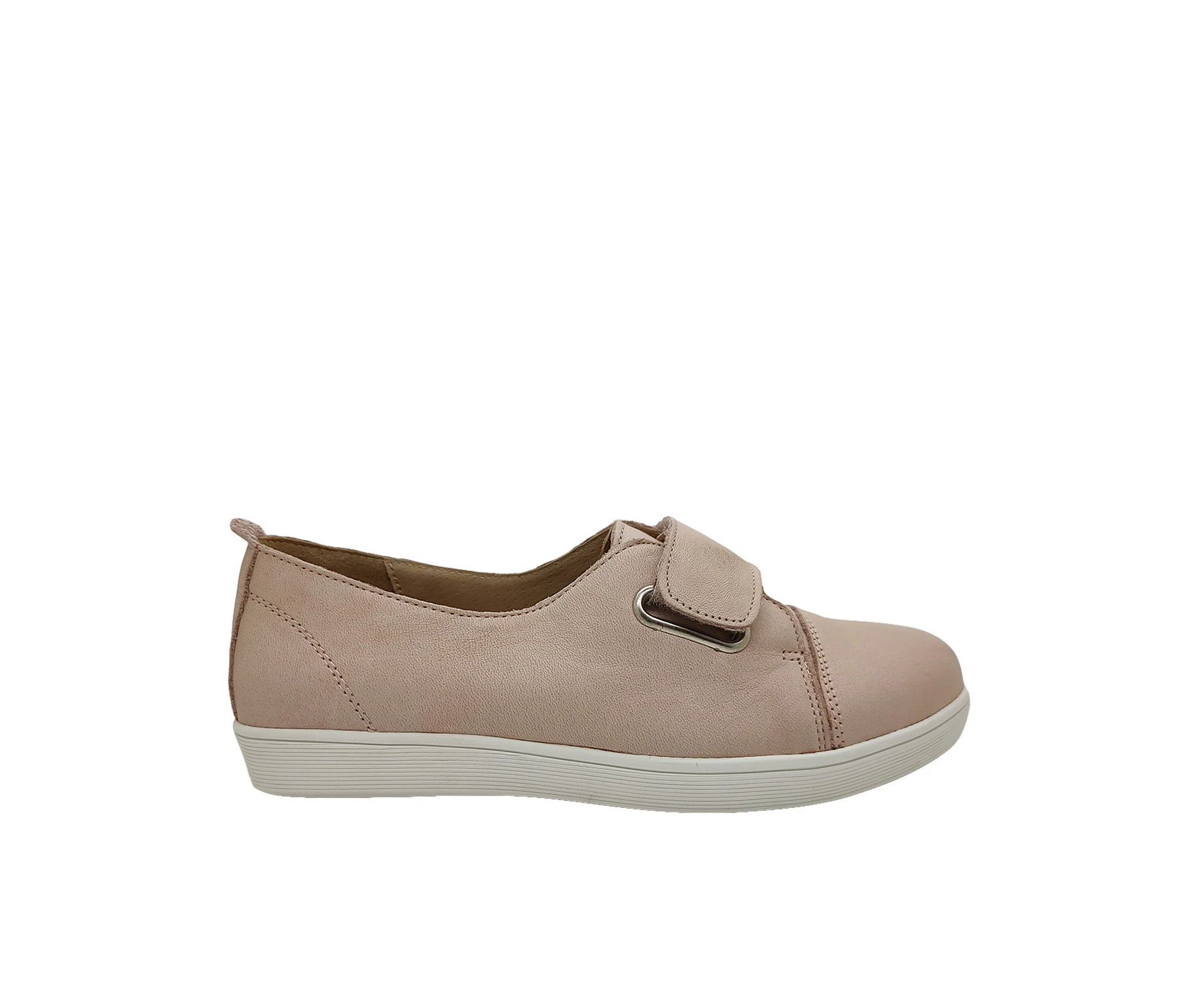 Jemma Piano Ladies Casual Shoes Soft Leather Upper Tab Close Flat Sole - Blush