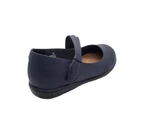 Jemma Orchid Ladies Leather Casual Shoe Mary Jane Style Flat Wide fit - Navy