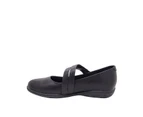 Jemma Orchid Ladies Leather Casual Shoe Mary Jane Style Flat Wide fit - Black