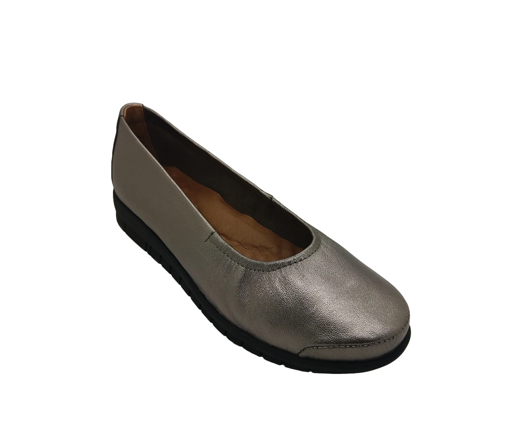 Jemma Sandra Ladies Shoes Soft Leather Ballet Flat Comfort Flex Sole Work - Pewter