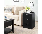 Advwin Bedside Table 3 Drawer Nightstand Storage Bed Side Table Black