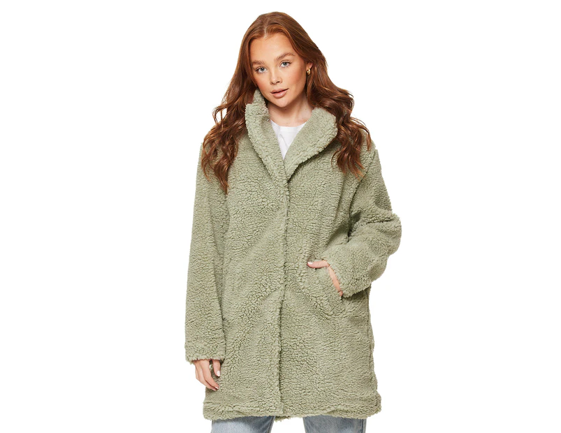 Urban Classics Women\'s Oversized Sherpa - Soft Salvia Coat