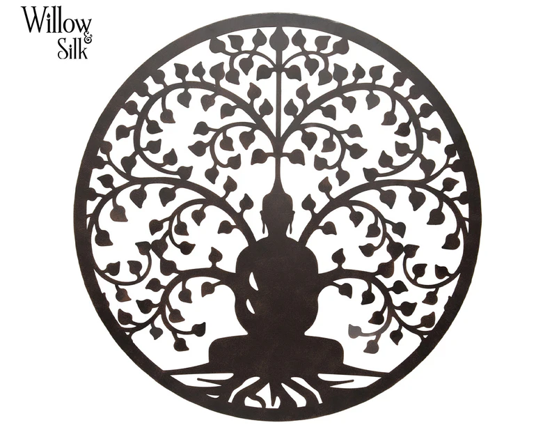 Willow & Silk 80cm Round Laser-Cut Buddha Serenity Wall Art - Black