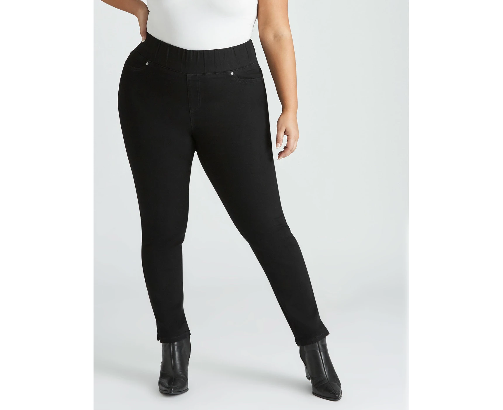 BeMe - Plus Size - Womens Jeans - Black Ankle Length - Cotton Pants - Work Wear - Summer - Elastane - Pull On - Casual Fashion - Office Trousers