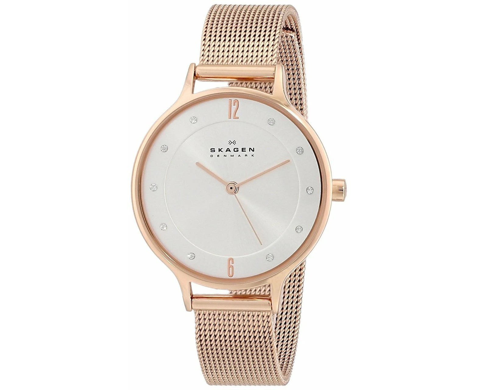 Skagen Anita Skw2151 Women's Crystal Rose Gold Tone Mesh Bracelet Silver Dial Watch