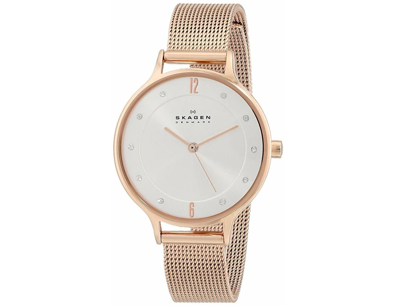 Skagen Anita Skw2151 Women's Crystal Rose Gold Tone Mesh Bracelet Silver Dial Watch