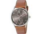 Skagen Holst Multifunction Stainless Steel Quartz Skw6086 Men's Watch Charcoal Dial, Brown Leather Strap