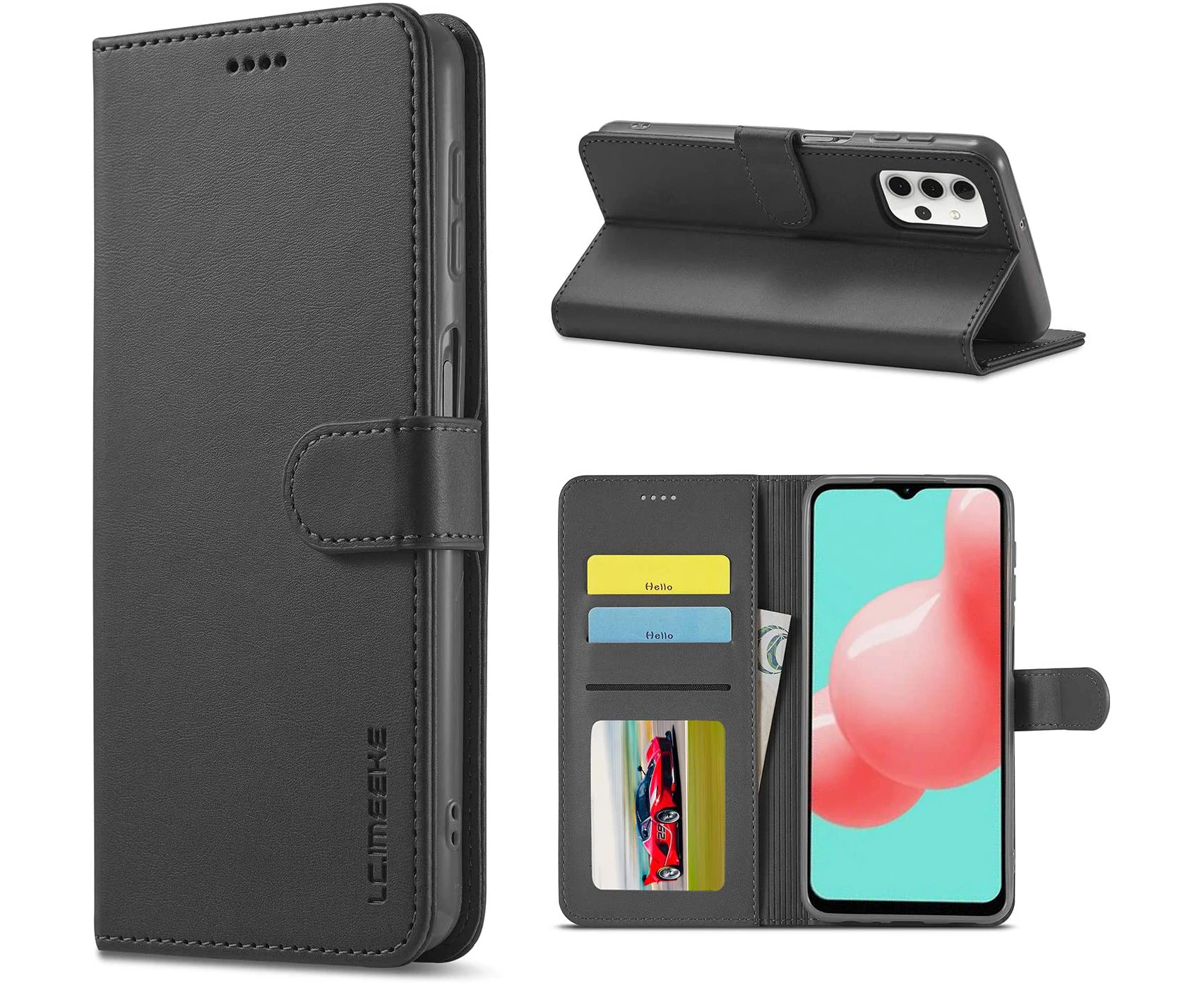 For Samsung Galaxy A13 4G Premium Leather Wallet Flip Case - Classic Black