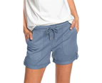 sunwoif Womens Elastic Waist Cargo Shorts Summer Casual Pockets Short Pants - Blue