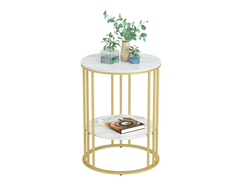 Gold Metal Frame Side / End Table Marble Accent Coffee Table