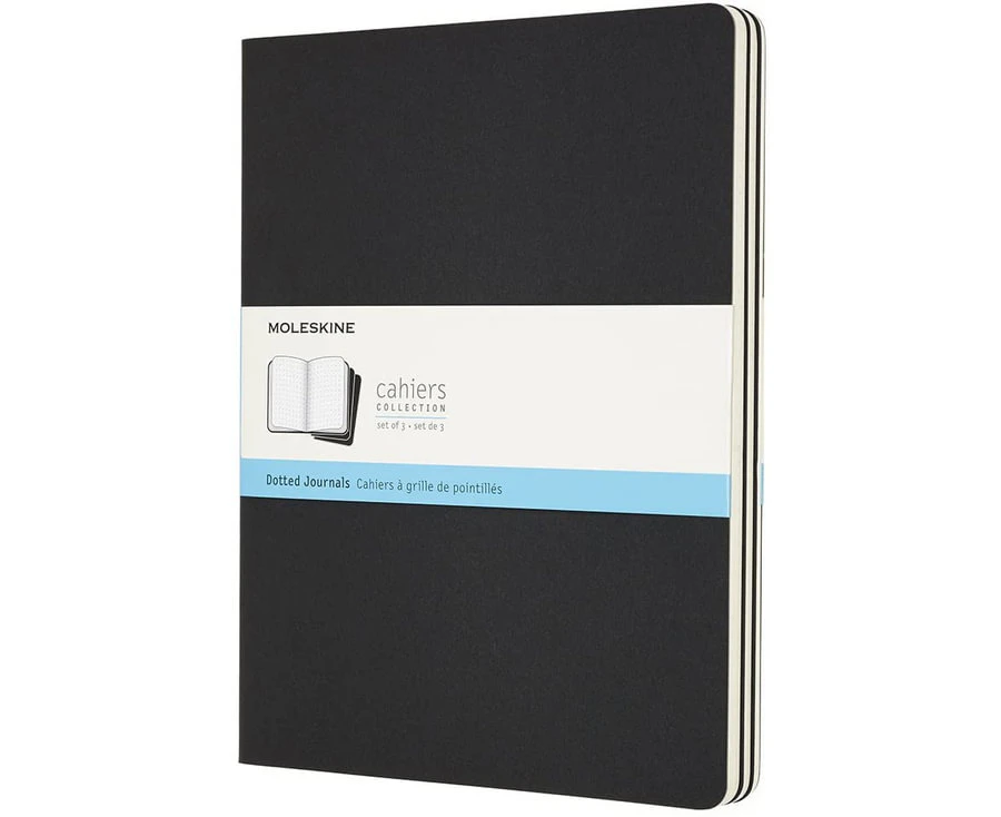 3pc Moleskine Cahier Soft Cover Writing Notebook/Journal Dot Grid Set Black XL