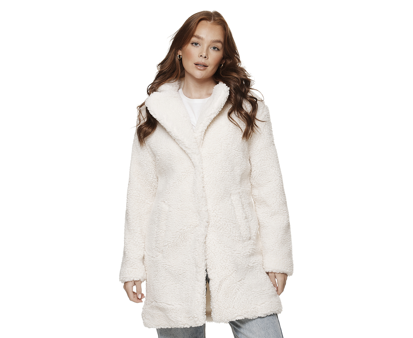 Urban Classics Women's Oversized Sherpa Coat - White Sand | Catch.co.nz
