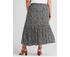 Autograph Woven Midi Curved Hem Skirt - Womens - Plus Size Curvy - Mono Ditsy