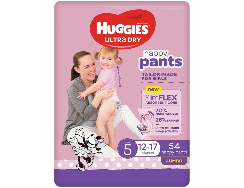 Huggies Ultra Dry Nappy Pants Limited Edition Girl Walker Size 5 (12-17kg) Pack of 54's