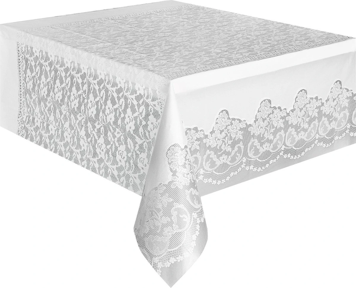 Plastic Tablecloth White Lace Wedding Engagement Frozen Tablecover Rectangle