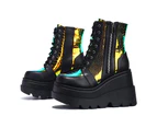Lookbook Womens Platform Boots Shoes Zip Lace Up Combat Boots-Black