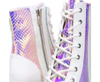 Lookbook Womens Platform Boots Shoes Zip Lace Up Combat Boots-White