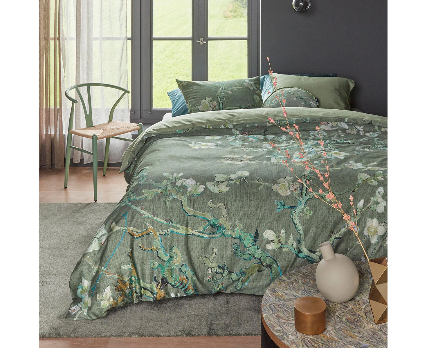 Bedding House Van Gogh Blossoming Green Cotton Sateen Quilt Cover Set