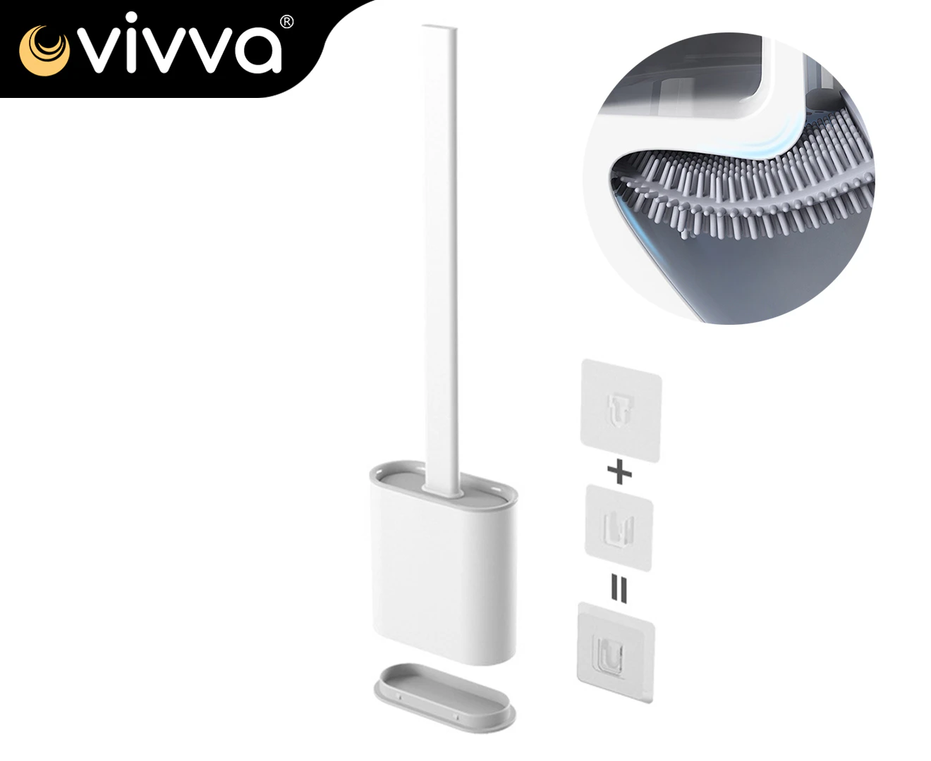 Vivva Bathroom Toilet Brush Silicone Bristles & Holder Creative Cleaning Brush Set White