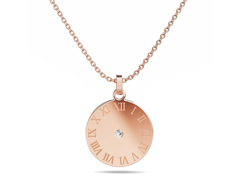 Genuine Single Diamond Set Roman numeral Sundial Necklace Rose Gold Titanium