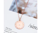 Genuine Single Diamond Set Roman numeral Sundial Necklace Rose Gold Titanium