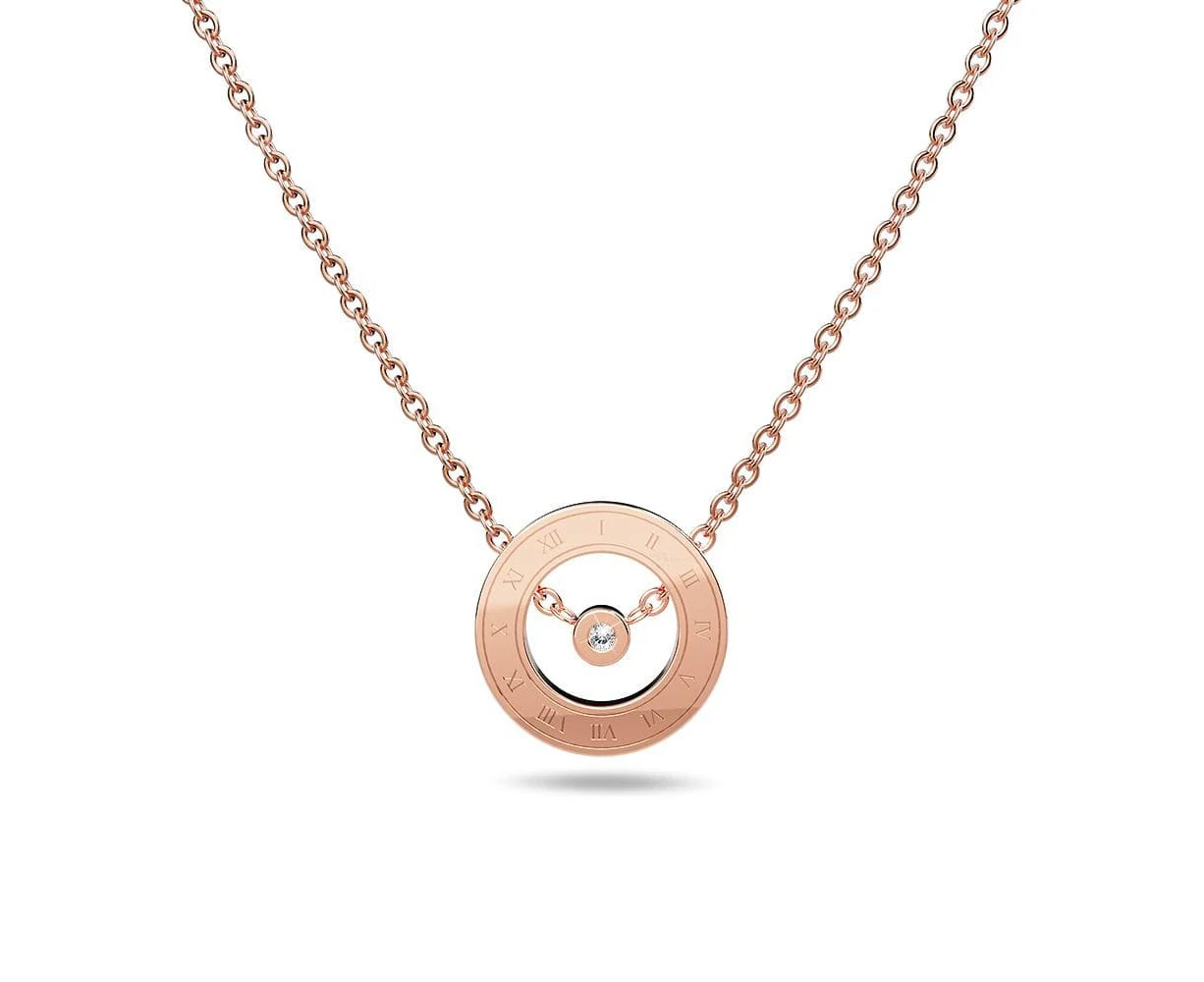 Genuine Single Diamond Set Roman numeral Halo Necklace Rose Gold Titanium