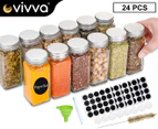 Vivva 24X Clear Square Glass Jars Lid Spice Herb Seasoning Condiment Storage Container