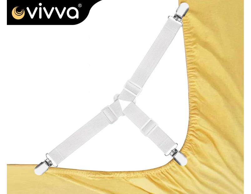 Vivva 4Pcs Triangle Bed Sheet Mattress Holder Fastener Grippers Clips Suspender Straps White