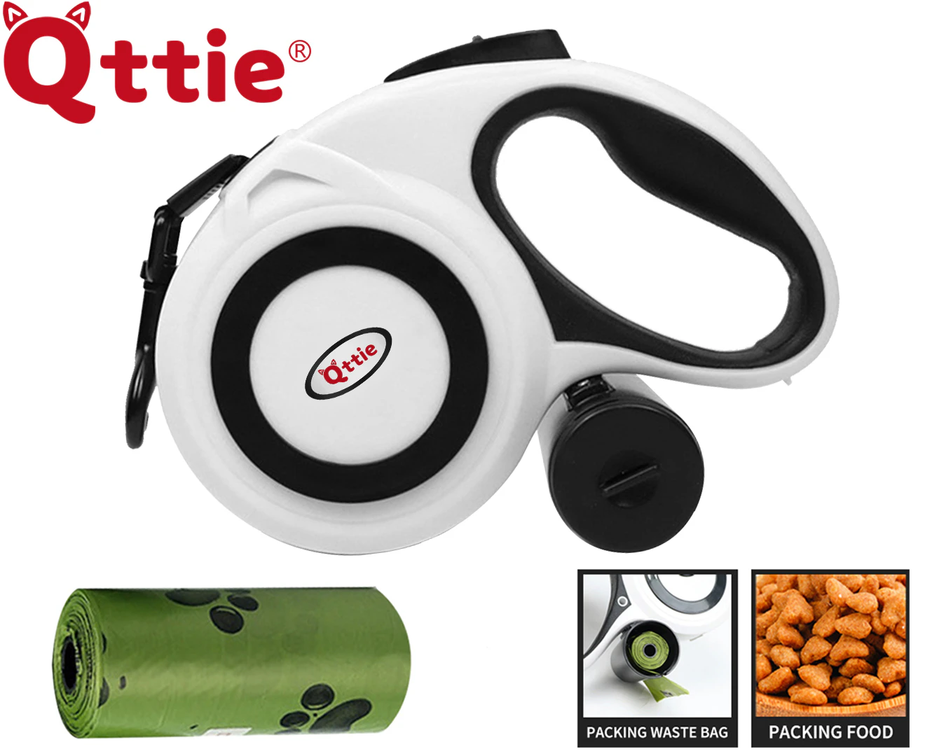 Qttie Retractable Dog Lead Leash 8m - White