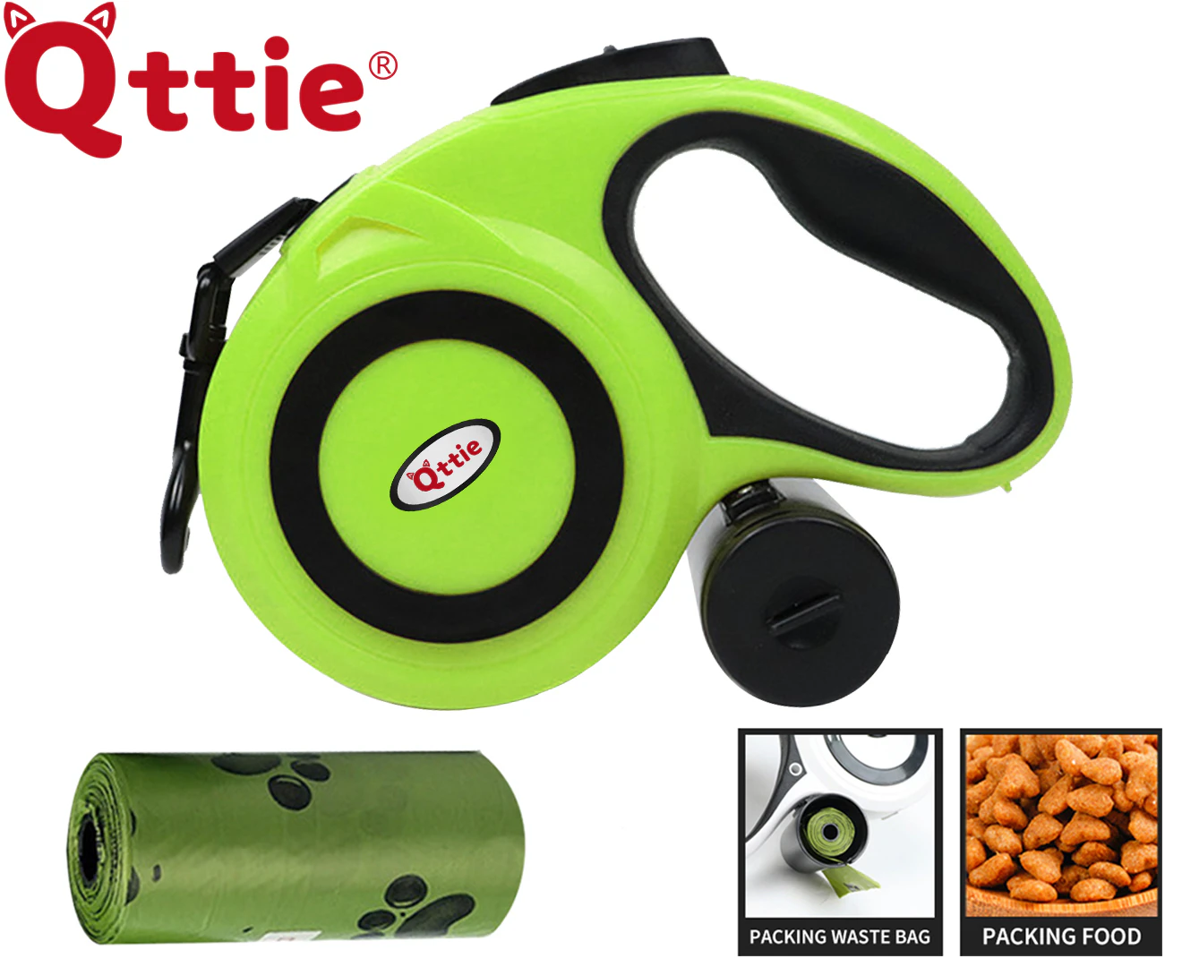 Qttie Retractable Dog Lead Leash 8m - Green