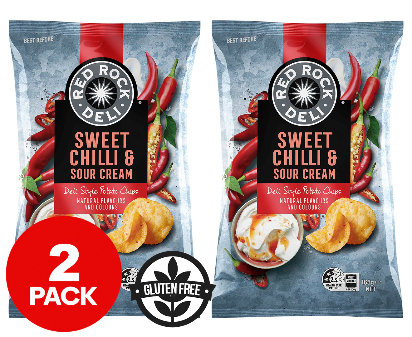 2 x Red Rock Deli Chips Sweet Chilli & Sour Cream 165g