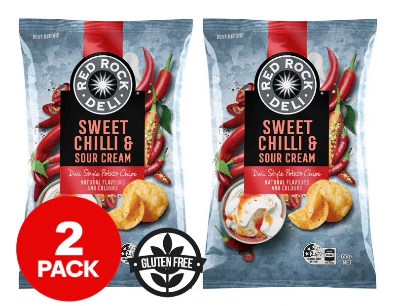 2 x Red Rock Deli Chips Sweet Chilli & Sour Cream 165g