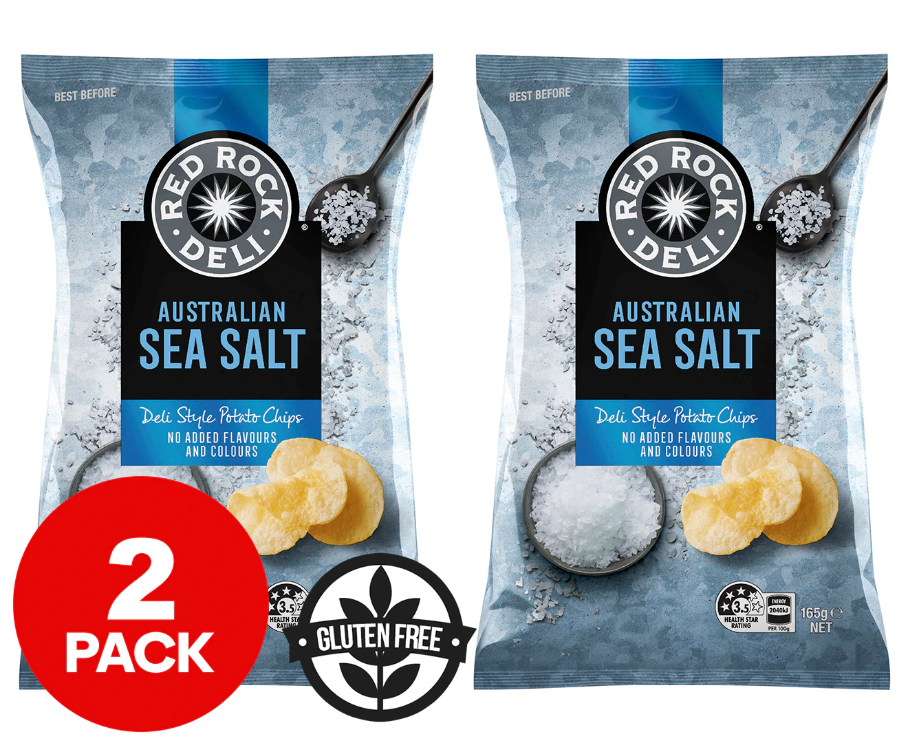 2 x Red Rock Deli Chips Sea Salt 165g